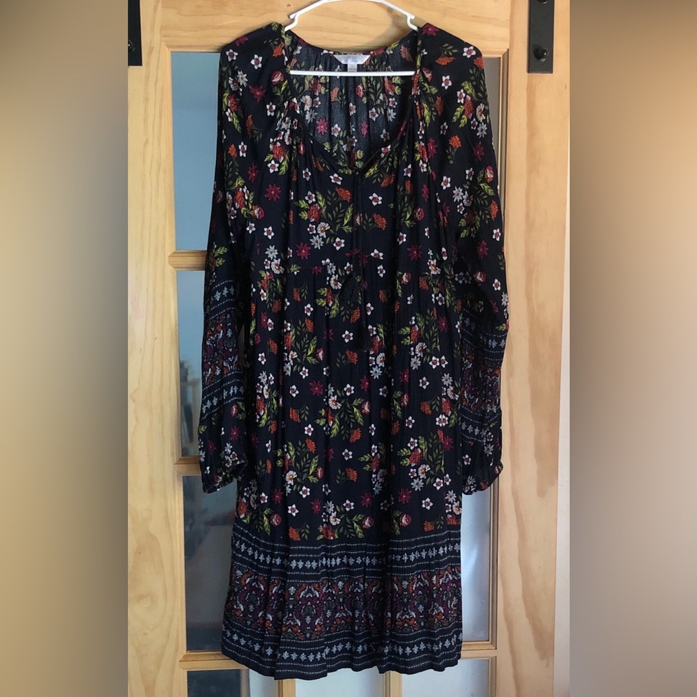 Blue Floral Long Sleeve Bohemian Dress